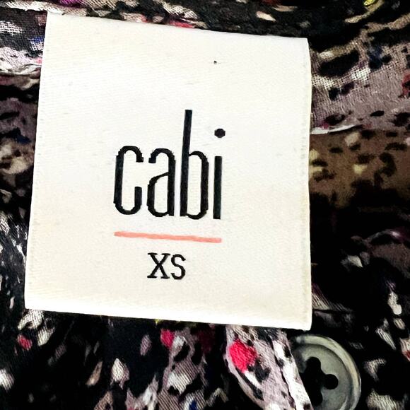 CAbi Blouse XS Black Sheer Chiffon Abstract Print Long Sleeve - Picture 8 of 10